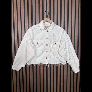 AllSaints Denim Jacket 0 / 2XS Womens White Button Trucker Jean Cut Off